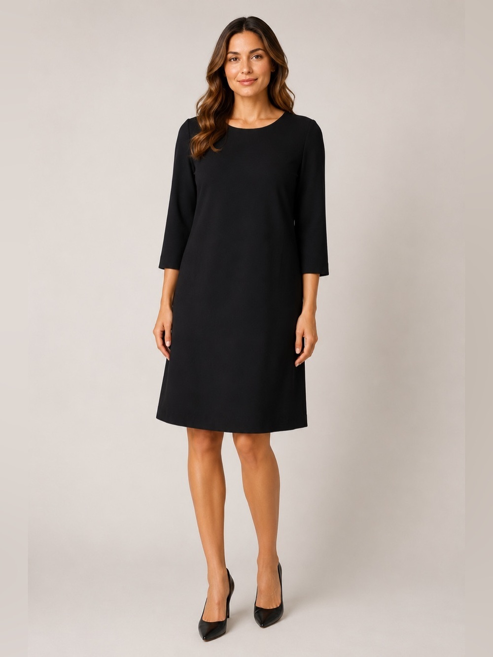 Lafayette 148 New York crepe 3/4 sleeve knee length Elegant Black A-Line Dress